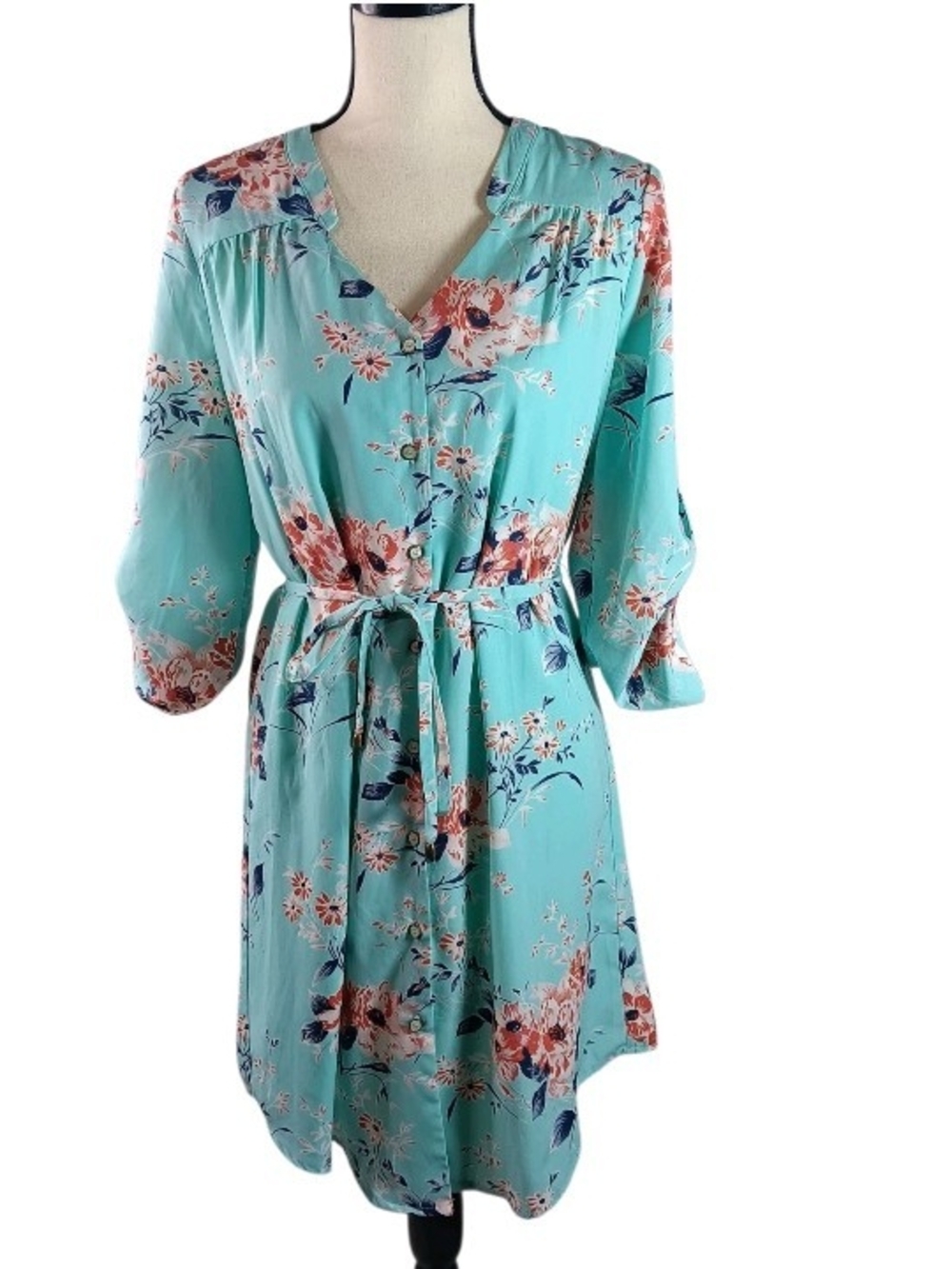 Brixon Ivy Aqua Floral 2 Piece Button Up  Dress Set 3 Looks In 1